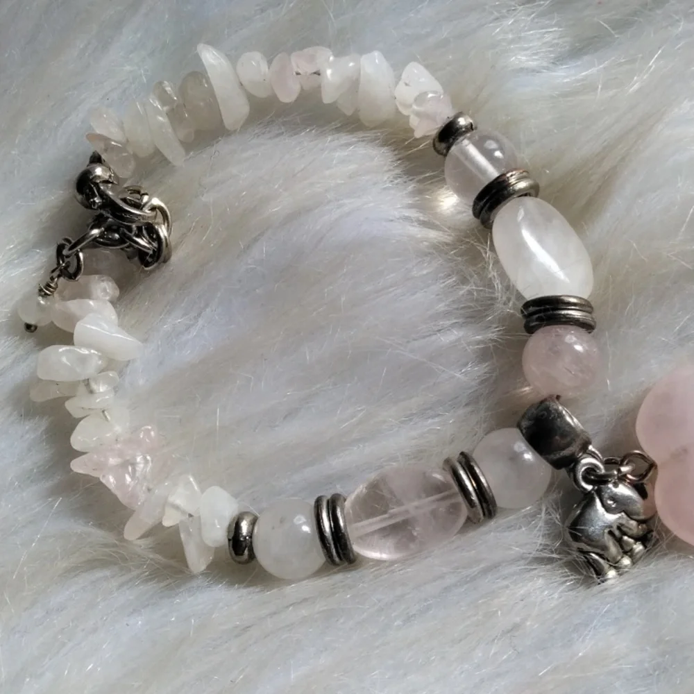 Rose Quartz Heart Elephant Charm Bracelet - Picture 3 of 3